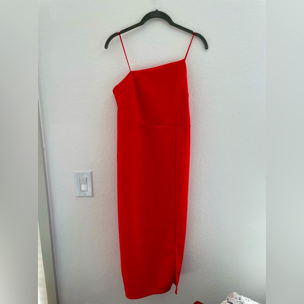 Red Sleeveless Asymmetrical Midi Dress